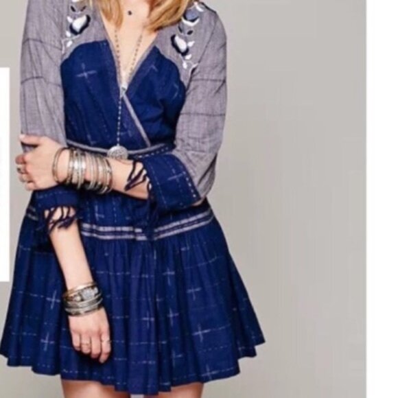 Free People New Romantics Blue Embroidered Mini Dress - Picture 5 of 6